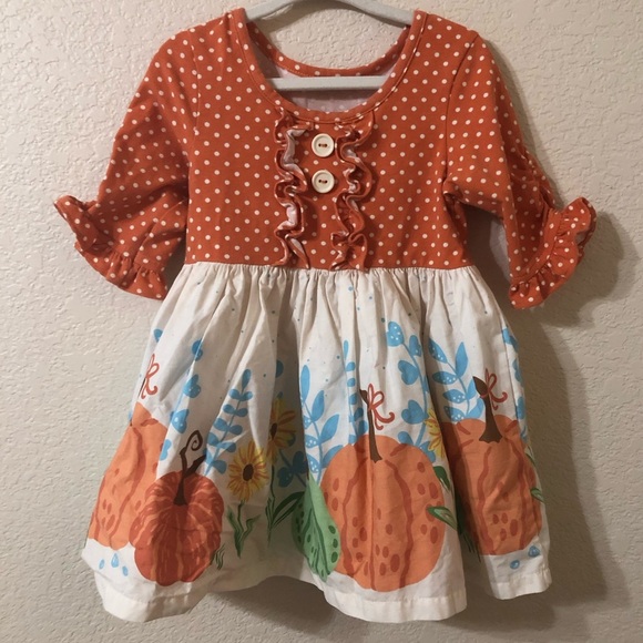 Eleanor Rose Pumpkin Polka Dot Rhonda Ruffle Dress in Orange - Size 4-5